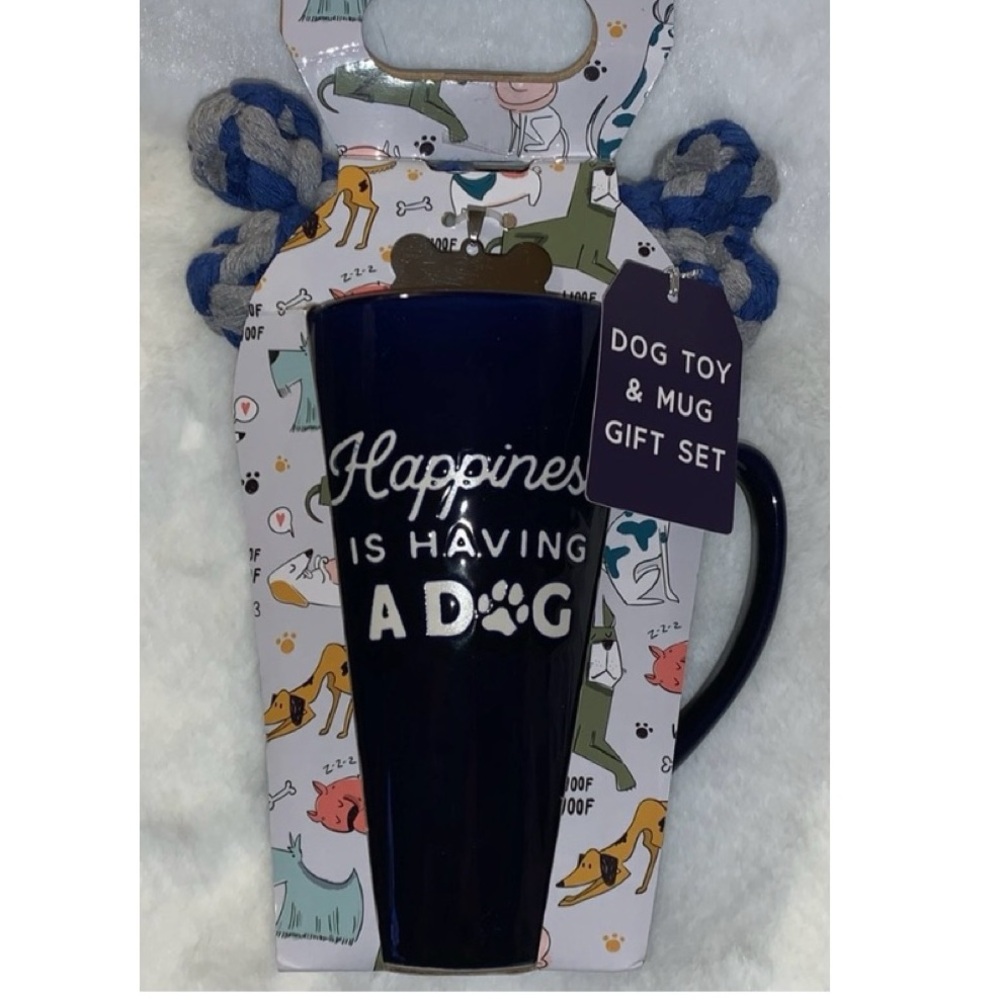 😎 ECCOLO Happiness Is Having A Dog Mug, Dog Tag & Dog Toy Gift Set NWT